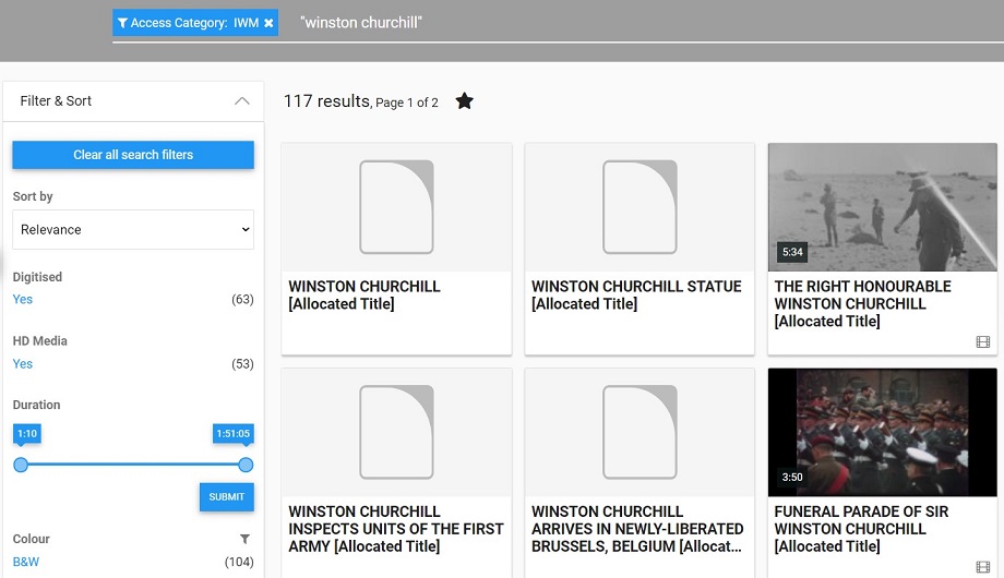IWM Film results page Churchill